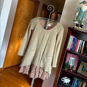 Crochet Sweater Dress with Pockets Size L